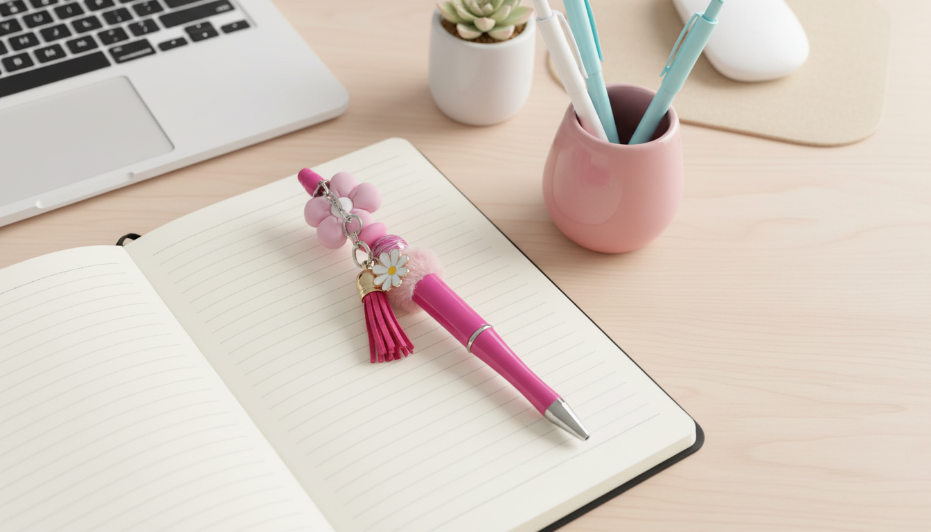 Pink Daisy Beaded Pen | Floral Charm Pen | Cottagecore Pen | Aesthetic Writing Pen | Cute Desk Accessories | Daisy Daydreams Collection