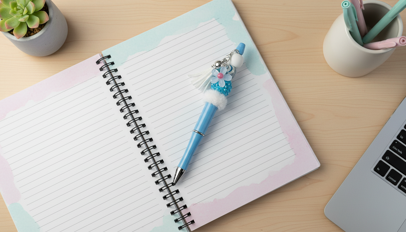 Blue Daisy Beaded Pen | Floral Charm Pen | Aesthetic Writing Pen | Cute Desk Accessories | Cottagecore Pen | Daisy Daydreams Collection
