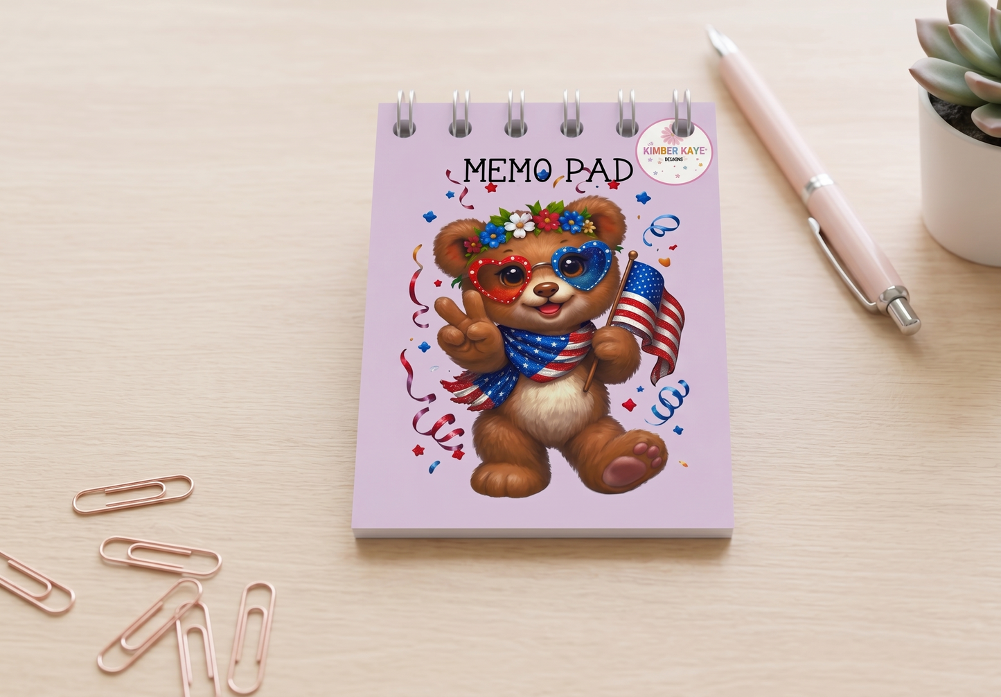 Peace, Love & Kindness Bear Memo Pad – Patriotic Cute Desk Notes