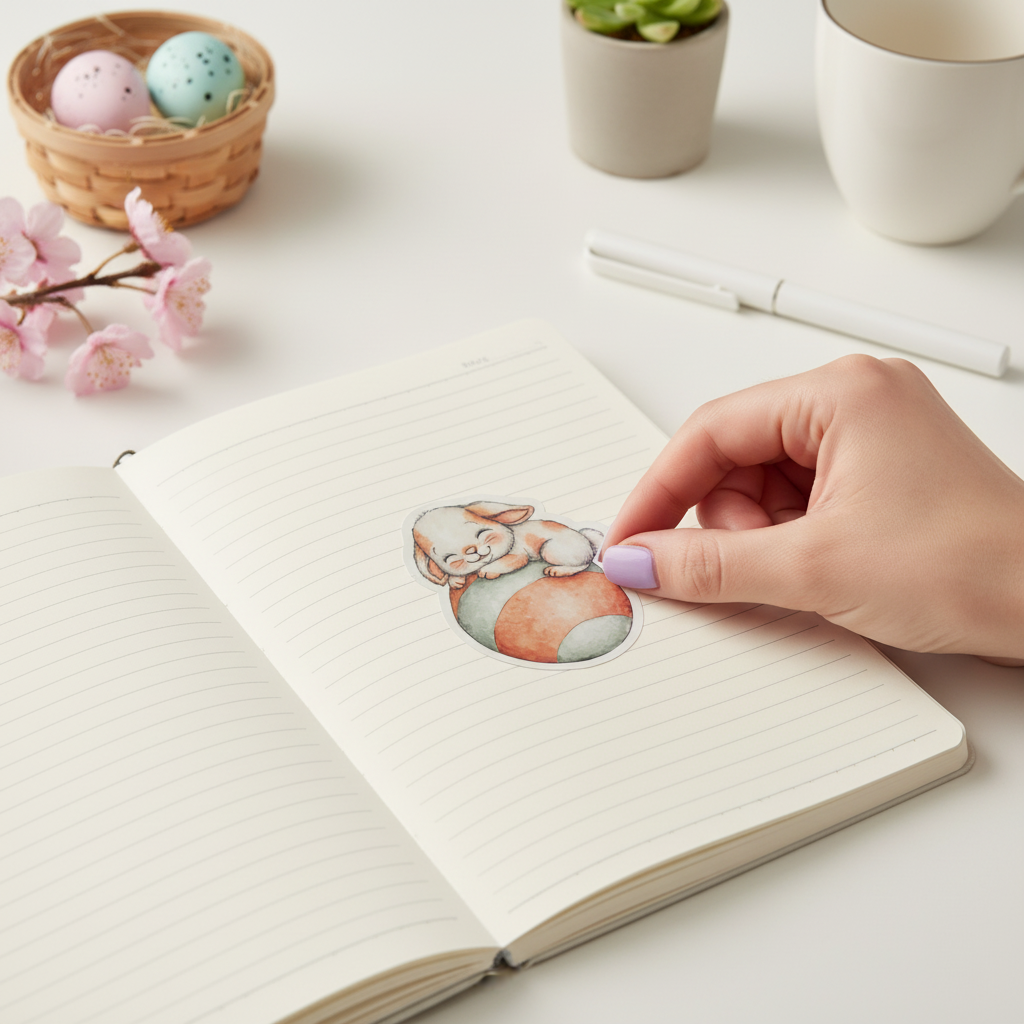 Sleeping Bunny Easter Sticker 3" | Cute Cottagecore Bunny Sticker | Spring Planner Sticker | Waterproof Vinyl | Cozy Bunny Decor