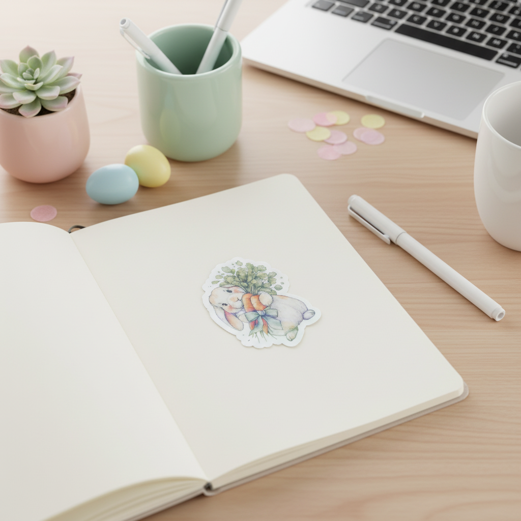 Bunny Holding Carrots Sticker 3" | Cute Easter Bunny Sticker | Cottagecore Spring Sticker | Kawaii Bunny Vinyl | Waterproof Planner Sticker