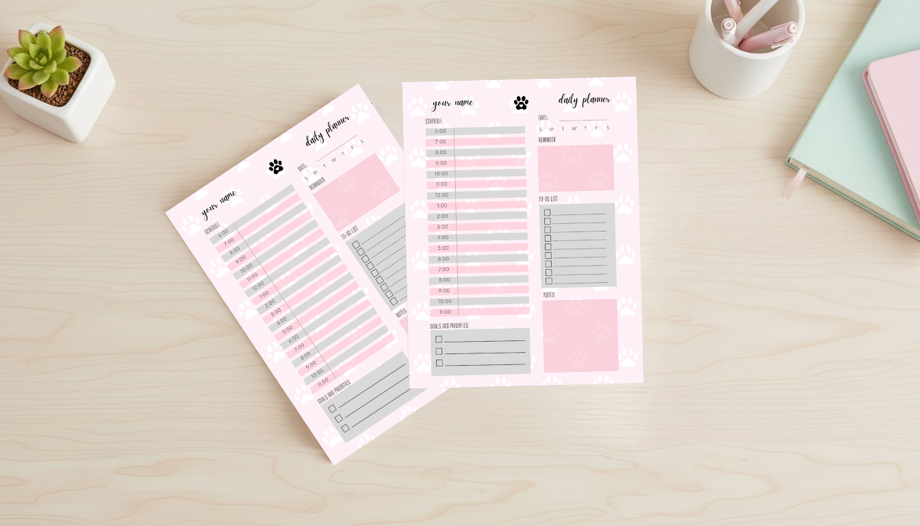 Personalized Paw Print Daily Planner | Pawsitively Pink Collection | 5x7 Pet Lover Planner Pad