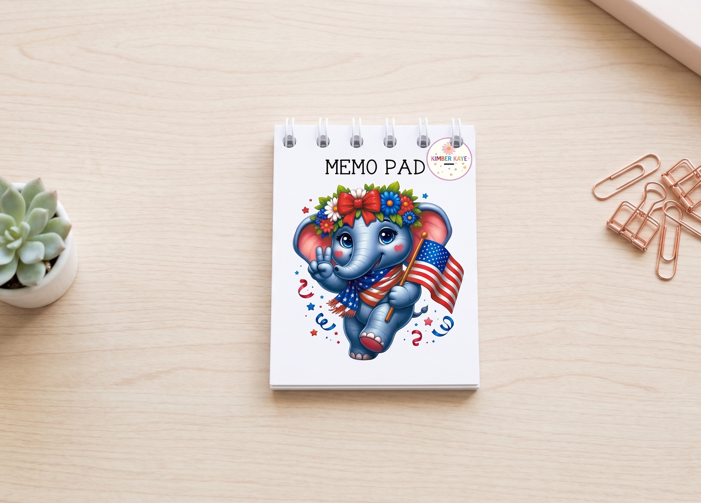 Peace, Love & Unity Elephant Memo Pad – Fun Patriotic Desk Notes