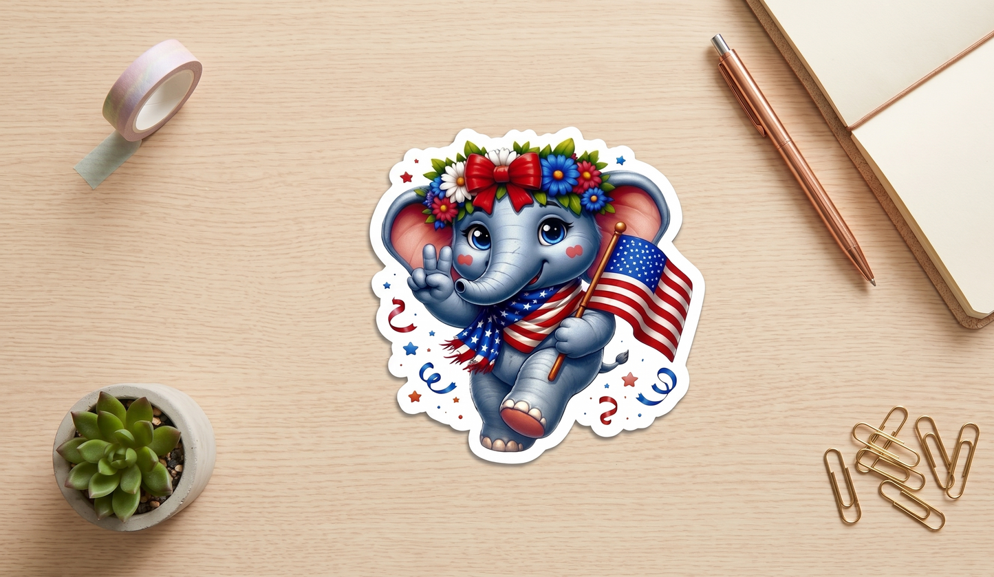 Peace, Love & Unity Elephant Sticker – Cute Patriotic Design