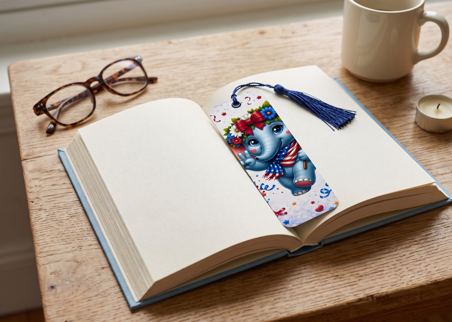 Peace, Love & Unity Elephant Bookmark – Cute Patriotic Page Marker
