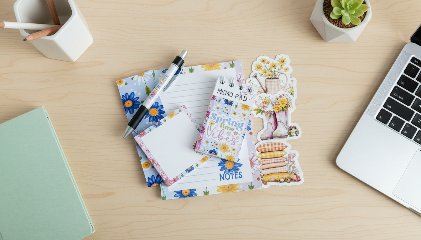 Daisy Daydreams Grab It Bundle | Spring Stationery Set, Notepad, Sticky Notes, Memo Pad, Stickers, Bookmark & Pen Gift Set