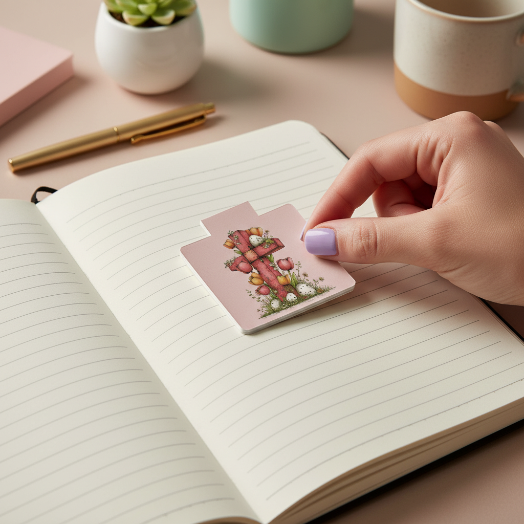 Grace Blooms Here Pink Cross Magnetic Bookmark | Floral Christian Bookmark