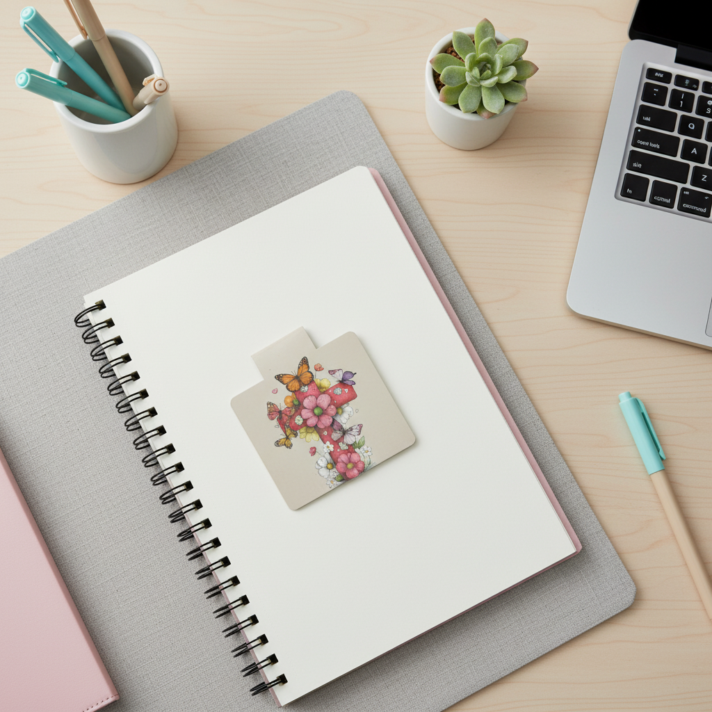 Grace Blooms Here Butterfly Cross Magnetic Bookmark | Floral Christian Bookmark