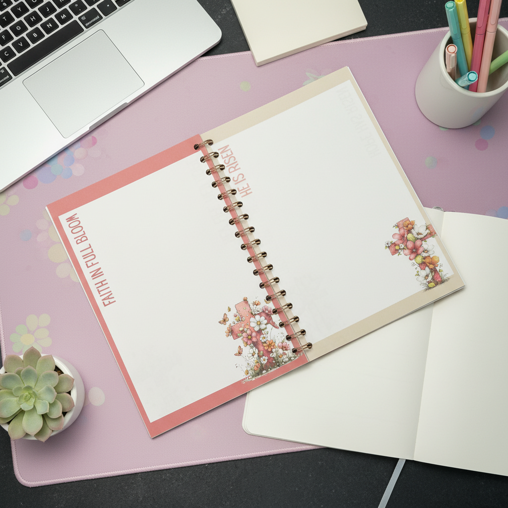 Grace Blooms Here Journal | Christian Spiral Journal 6x9 | Floral Cross Faith Journal | Prayer Journal | Devotional Notebook