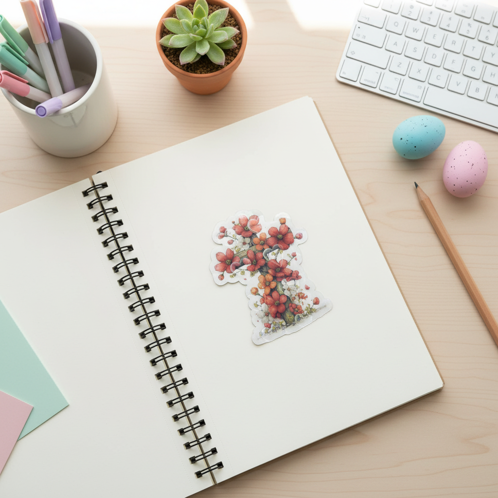 Grace Blooms Here Sticker | Christian Floral Cross Sticker | Holographic Faith Sticker | Waterproof Vinyl | Easter Gift