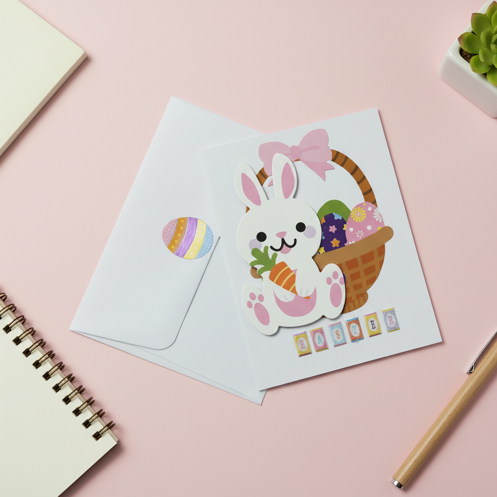 Cute Bunny Easter Greeting Card with Envelope | Happy Easter Card | Spring Bunny Card | Blank Inside | Pastel Easter Stationery