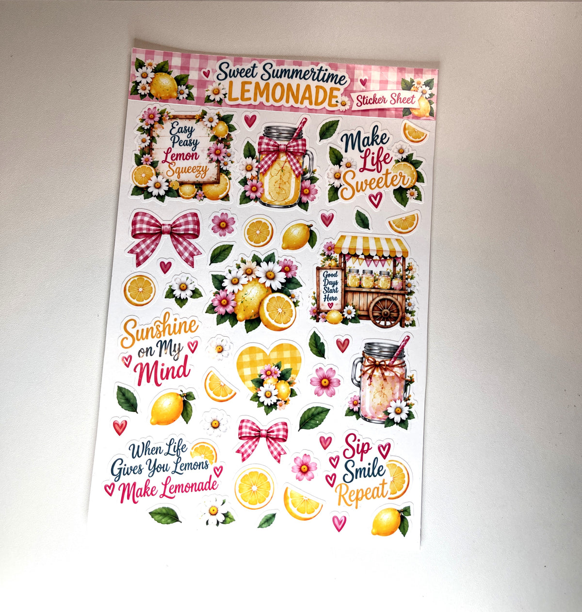 Sweet Summertime Lemonade Sticker Sheet | 40+ Easy-Peel Vinyl Stickers