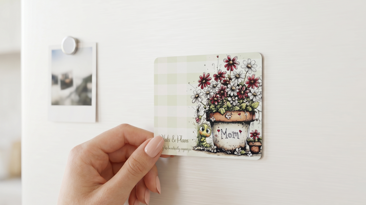 Floral Mom Magnet | Petals and Plans Collection Magnet Set | Daisy Gingham Fridge Magnet Gift