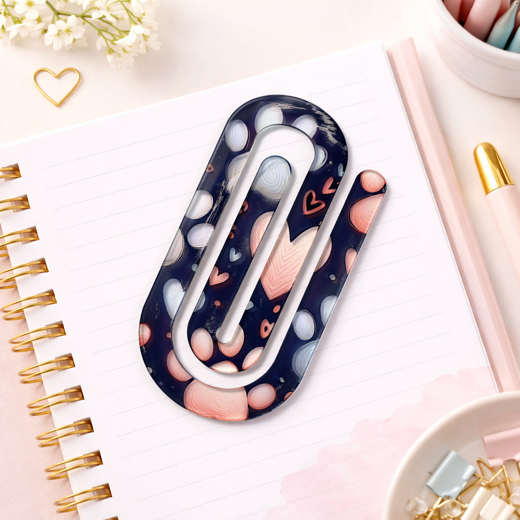 Heart & Paw Print Jumbo Acrylic Paper Clip | Cute Planner Clip | Sublimated Bookmark Clip | Pet Lover Desk Accessories