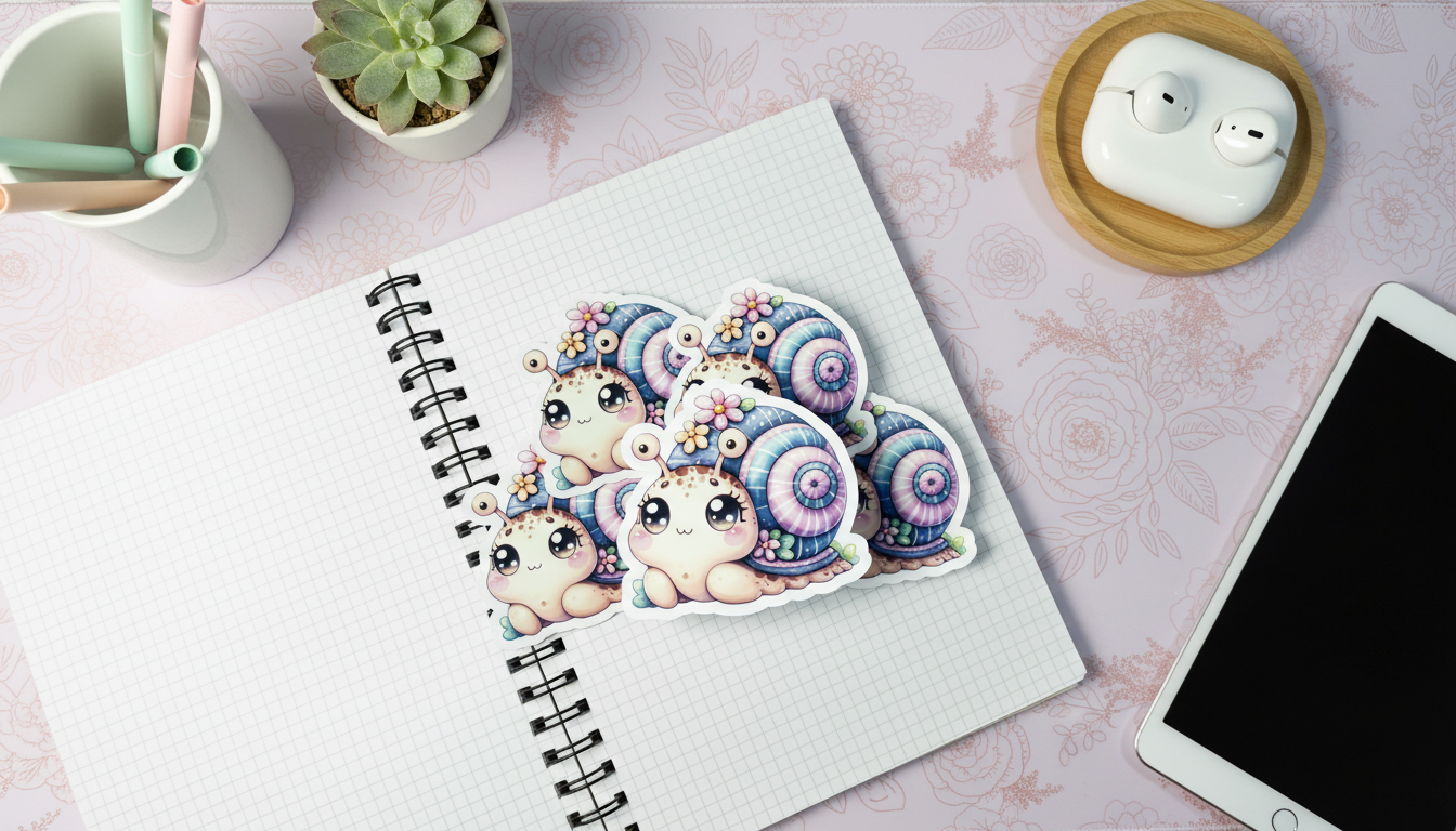 Kawaii Snail Sticker – Cute Pastel Floral Snail Vinyl Sticker (3”) for Planners, Journals & Water Bottles
