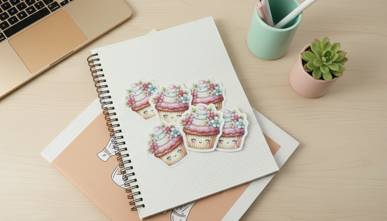 Kawaii Cupcake Sticker – Cute Floral Pastel Dessert Vinyl Sticker (3”) for Planners, Journals & Water Bottles