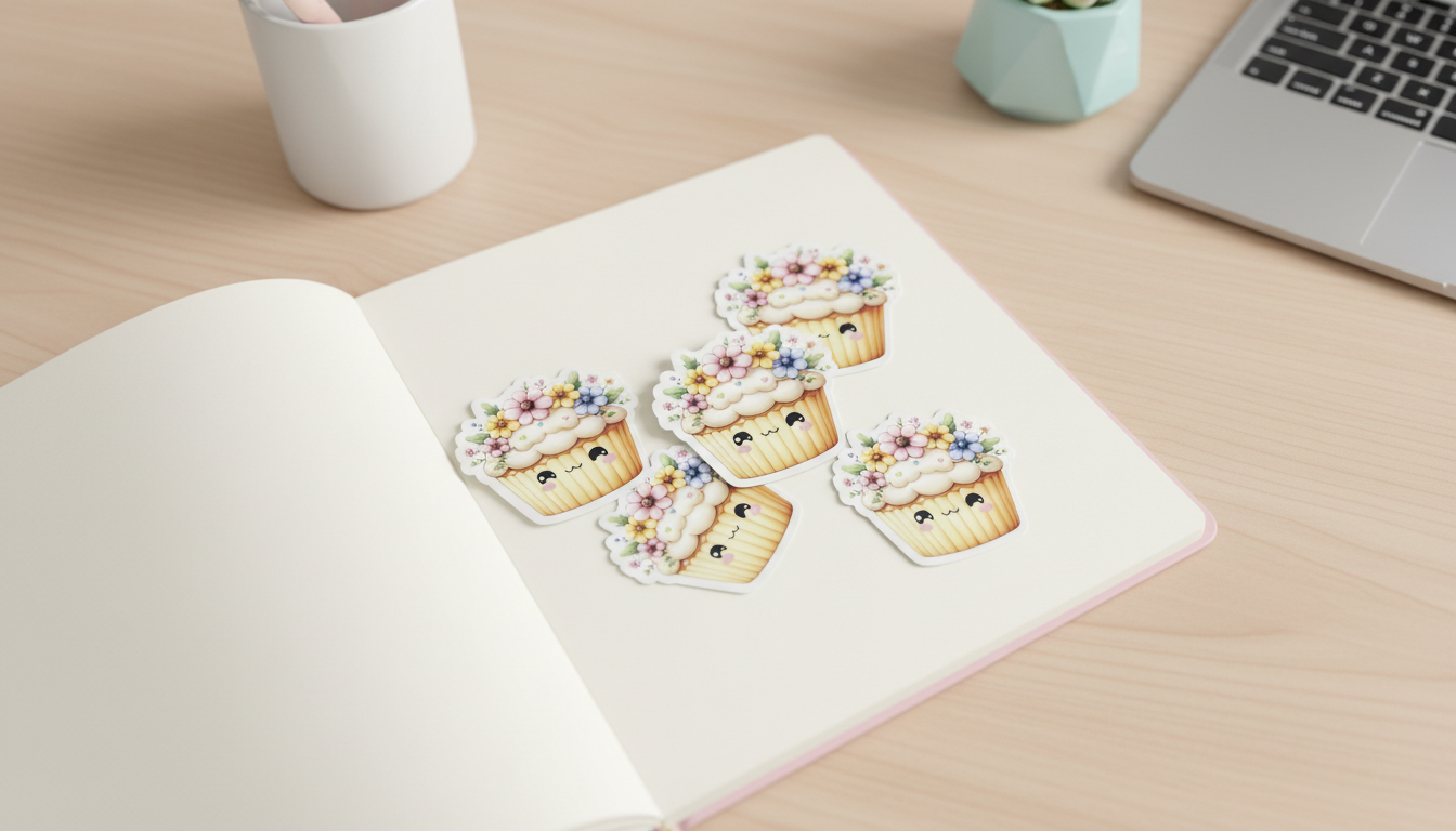 Kawaii Floral Cupcake Sticker – Cute Pastel Dessert Vinyl Sticker (3”) for Planners, Journals & Water Bottles