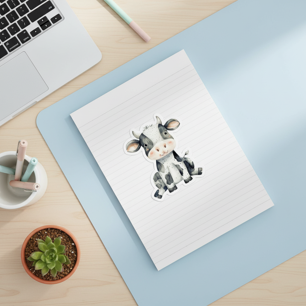 Cute Black and White Cow Sticker | Kawaii Farm Animal Vinyl Sticker | Waterproof Laptop, Planner, Journal Decal