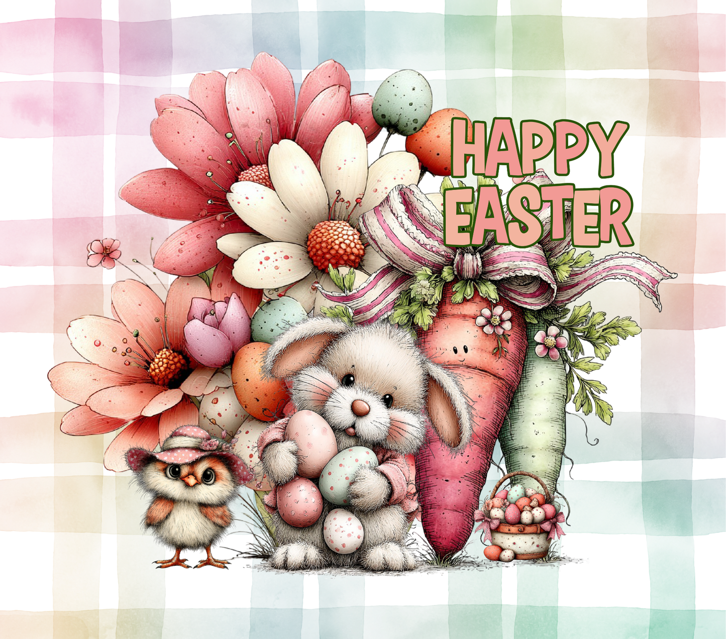Happy Easter Bunny 20oz Skinny Tumbler | Cute Easter Tumbler | Carrot Cottage Spring Cup | Bunny & Carrot Drinkware | Pastel Easter Gift