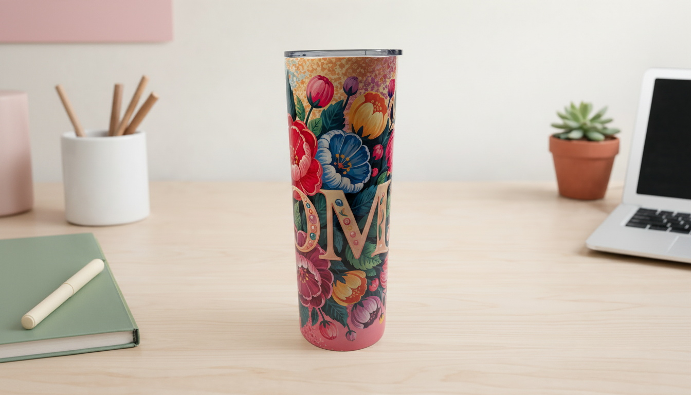 Mom Floral Tumbler 20oz | Colorful Flower Stainless Steel Tumbler with Straw | Gift for Mom | Motherâs Day Cup | Insulated Travel Mug