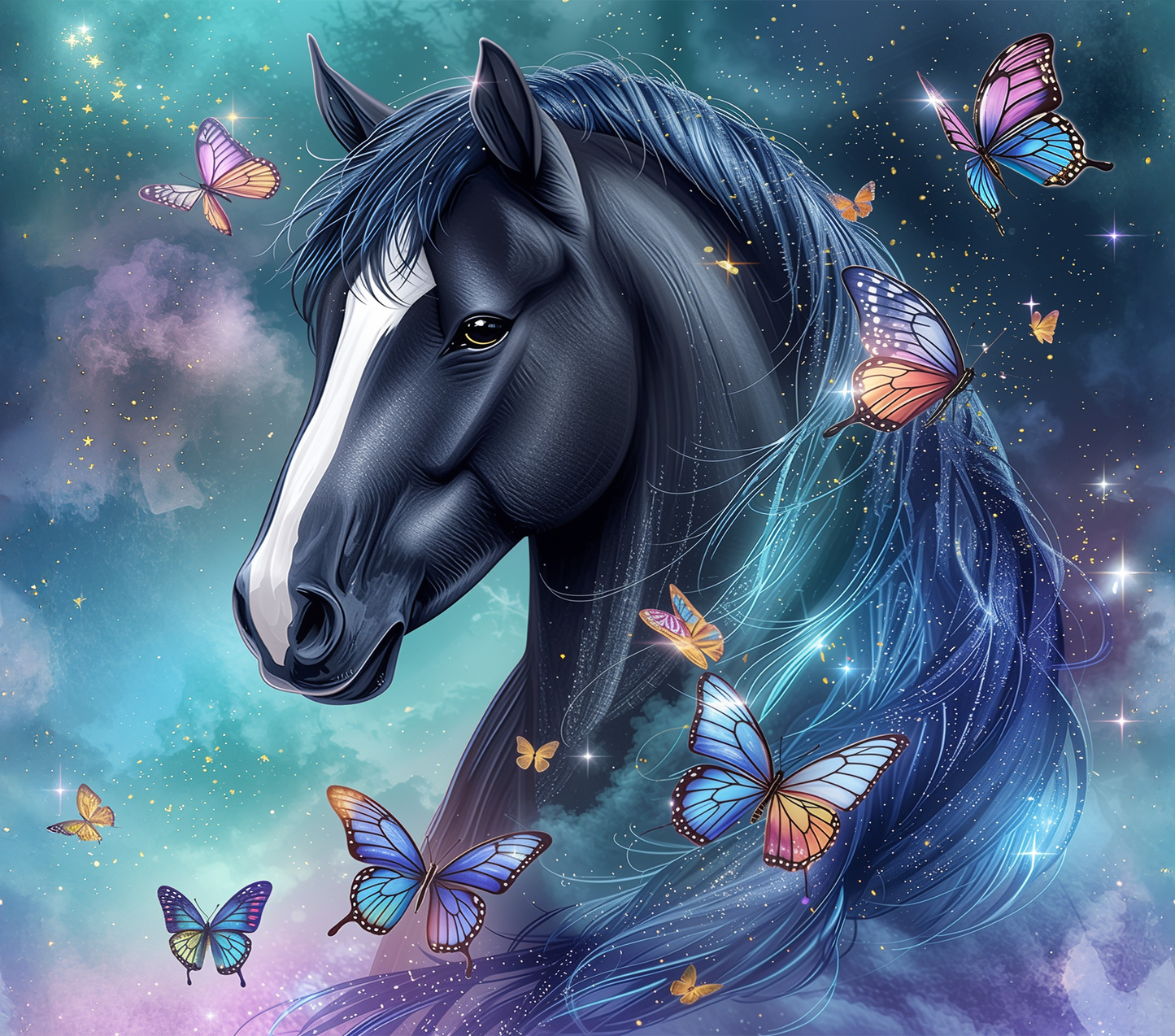 Fantasy Horse Tumbler 20oz | Celestial Horse & Butterfly Cup | Dreamy Galaxy Aesthetic Drinkware | Magical Gift for Horse Lovers