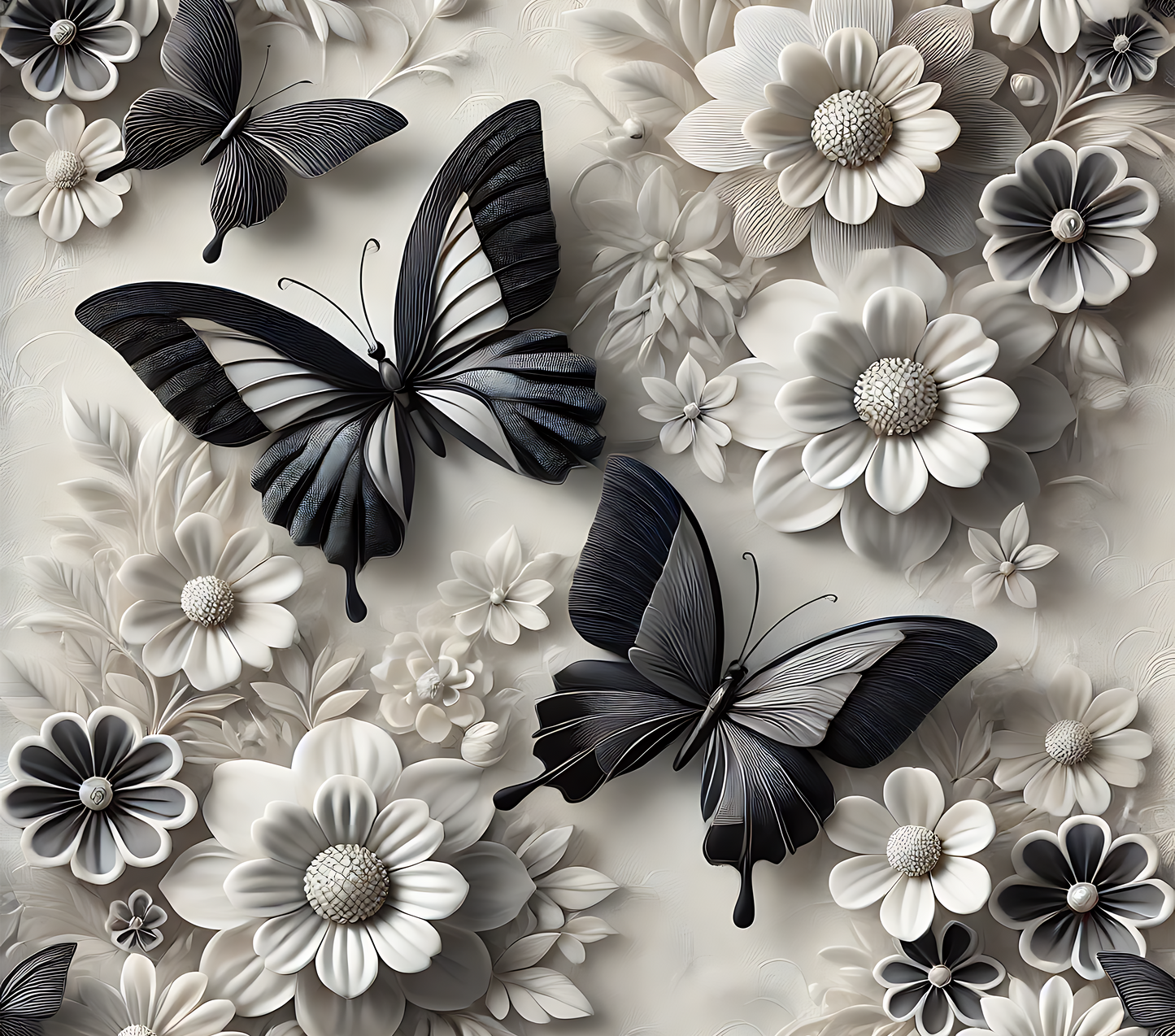 Black & White Butterfly Tumbler 20oz | Elegant Monochrome Floral Cup | Minimalist Aesthetic Drinkware | Modern Gift for Her