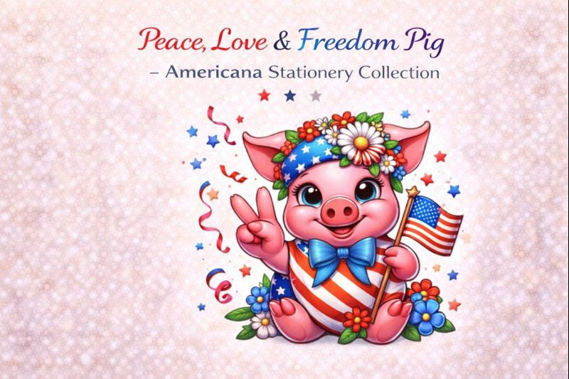 Featured image for Peace, Love & Freedom Pig Stationery Collection collection