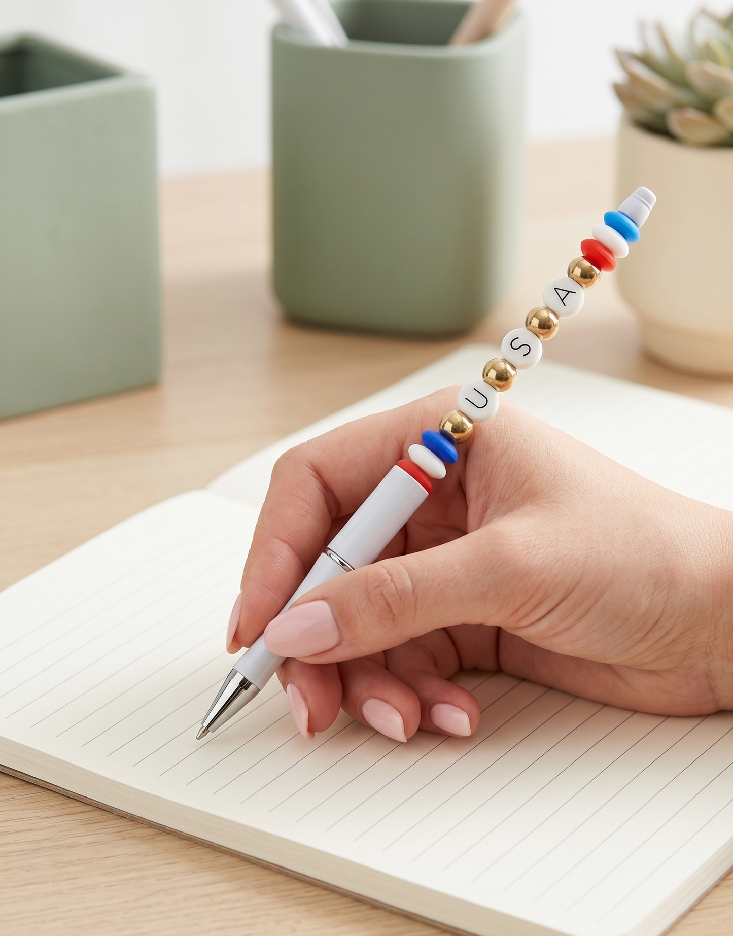 Americana Beaded Pen | Patriotic Pen | Refillable Journal & Planner Accessory