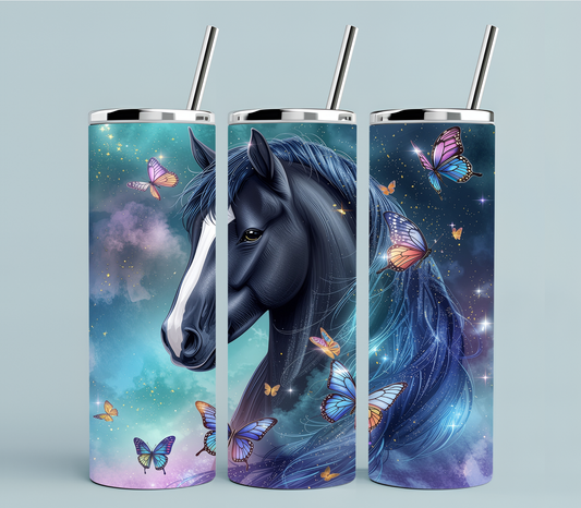 Fantasy Horse Tumbler 20oz | Celestial Horse & Butterfly Cup | Dreamy Galaxy Aesthetic Drinkware | Magical Gift for Horse Lovers