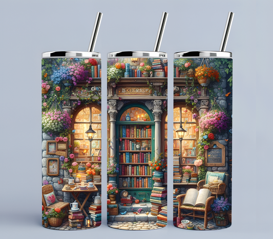 Book Lover Tumbler 20oz | Cozy Bookshop Floral Design | Cottagecore Reading Gift | Bookish Aesthetic Cup | Reader Gift Idea