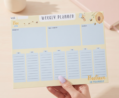 Bumble Dee Bee Weekly Planner Pad – Bright Bee-Themed Desk Planner