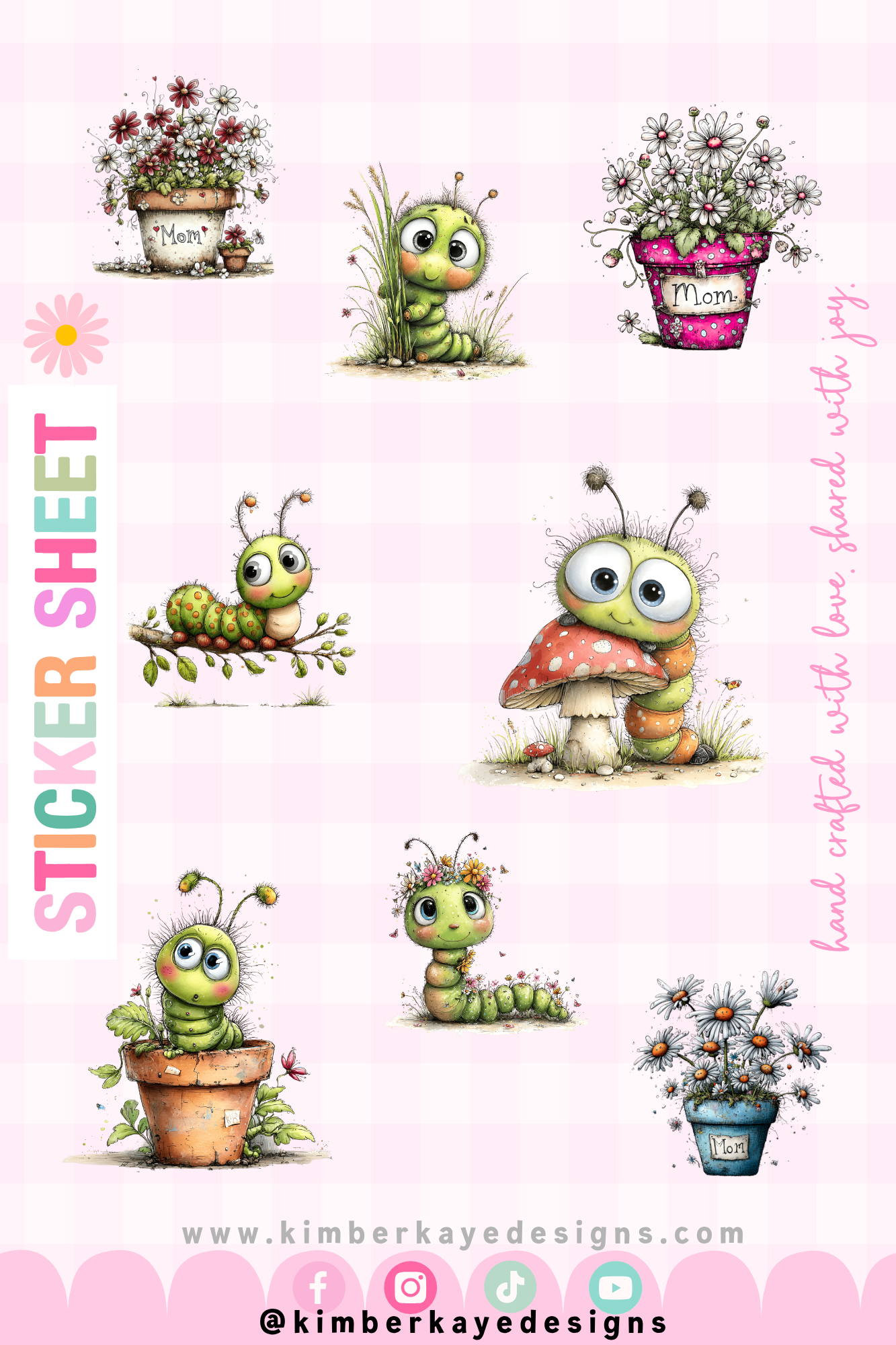 Caterpillar Sticker Sheet 6x9 | Cute Kawaii Stickers | Cottagecore Floral Sticker Set | Planner Stickers