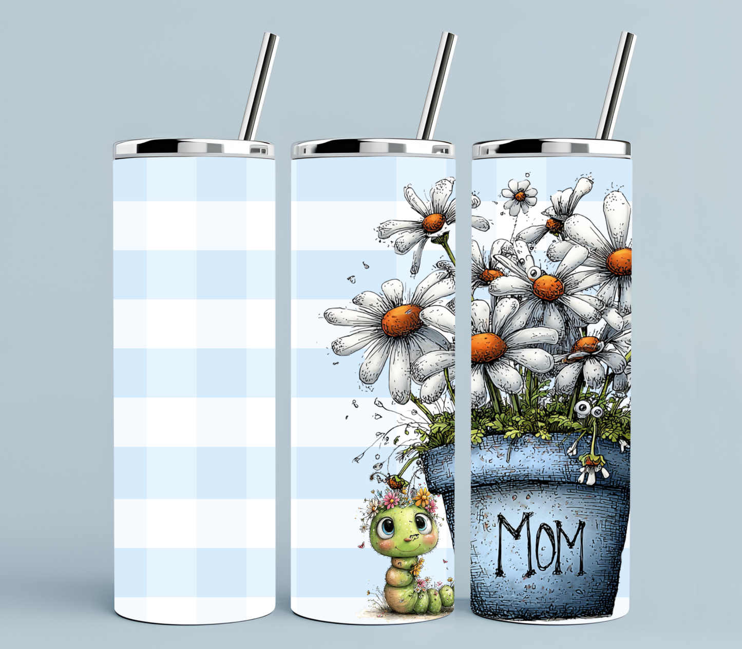 Floral Mom Tumbler 20oz | Petals and Plans Collection Skinny Tumbler | Daisy Gingham Cup Gift for Mom