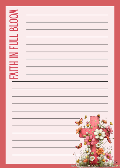 Grace Blooms Here Notepad Set | Christian Floral Cross Notepad 5x7 (40 Pages) | 6 Designs in One | Faith Stationery | Easter Gift