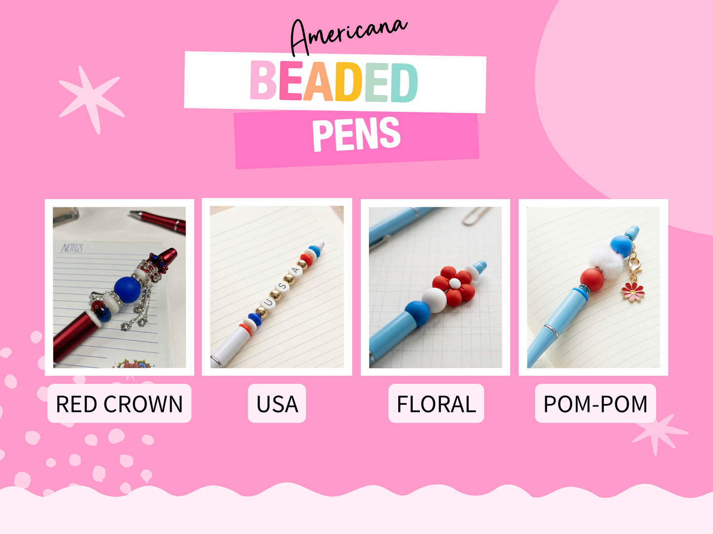 Americana Beaded Pen | Patriotic Pen | Refillable Journal & Planner Accessory