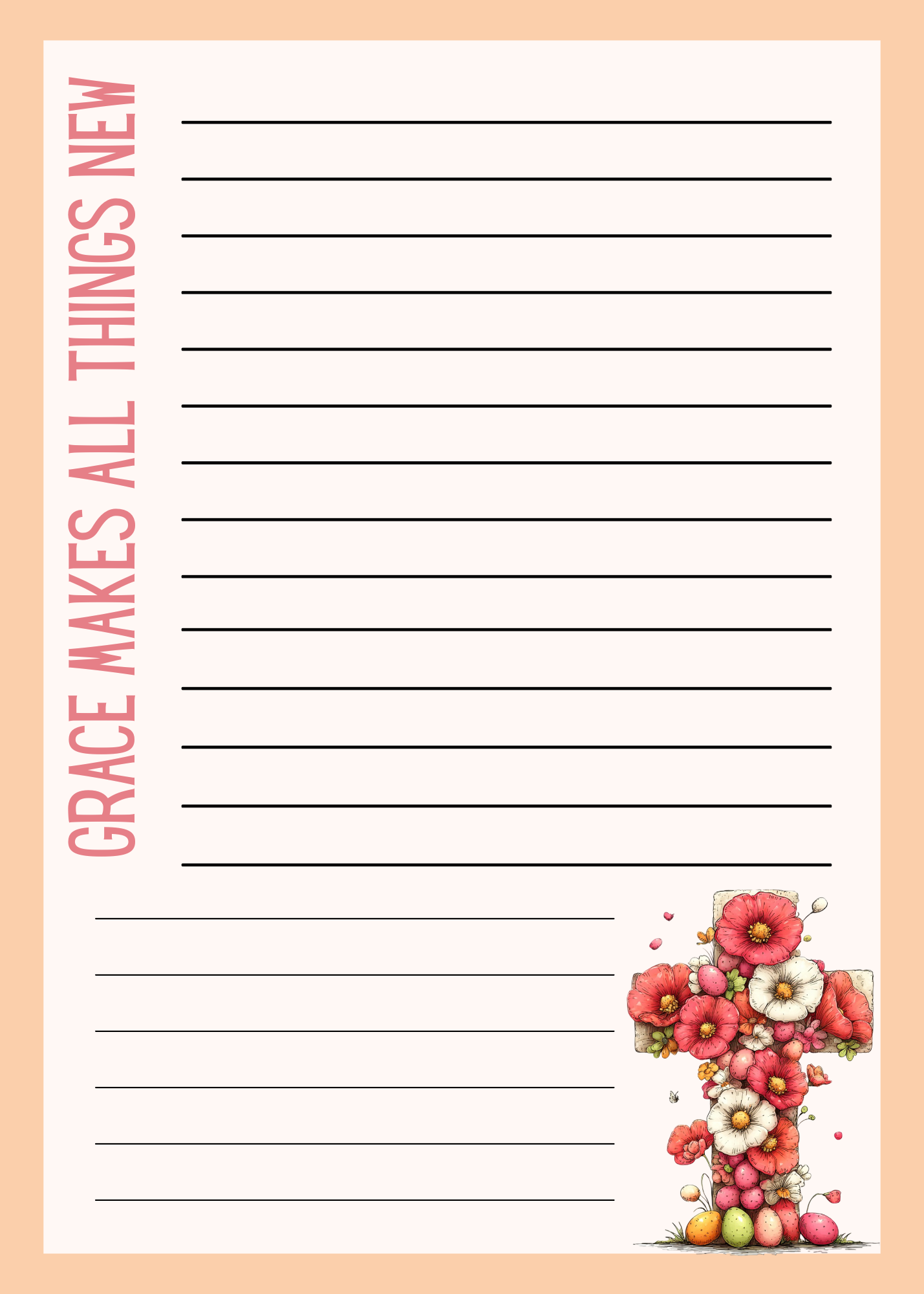 Grace Blooms Here Notepad Set | Christian Floral Cross Notepad 5x7 (40 Pages) | 6 Designs in One | Faith Stationery | Easter Gift