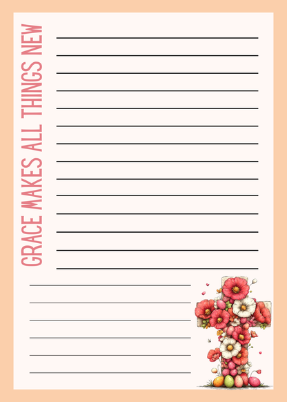 Grace Blooms Here Notepad Set | Christian Floral Cross Notepad 5x7 (40 Pages) | 6 Designs in One | Faith Stationery | Easter Gift