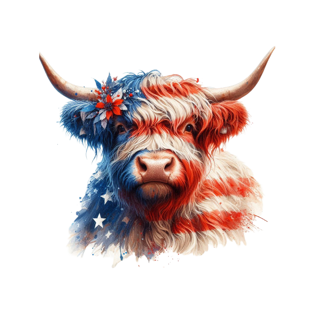 Americana Highland Cow Sticker – Patriotic Farm Animal Vinyl Style