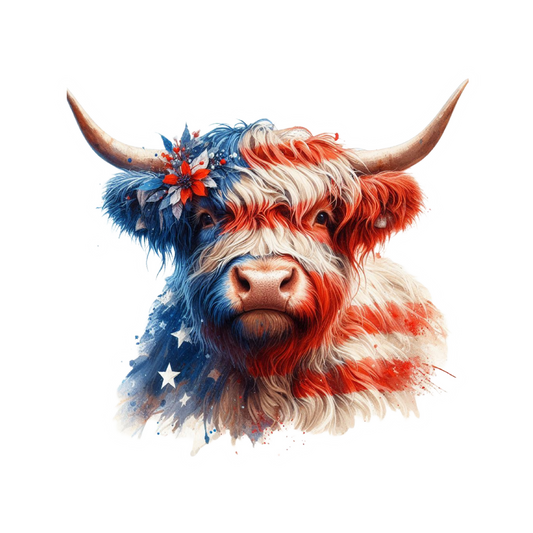 Americana Highland Cow Sticker – Patriotic Farm Animal Vinyl Style