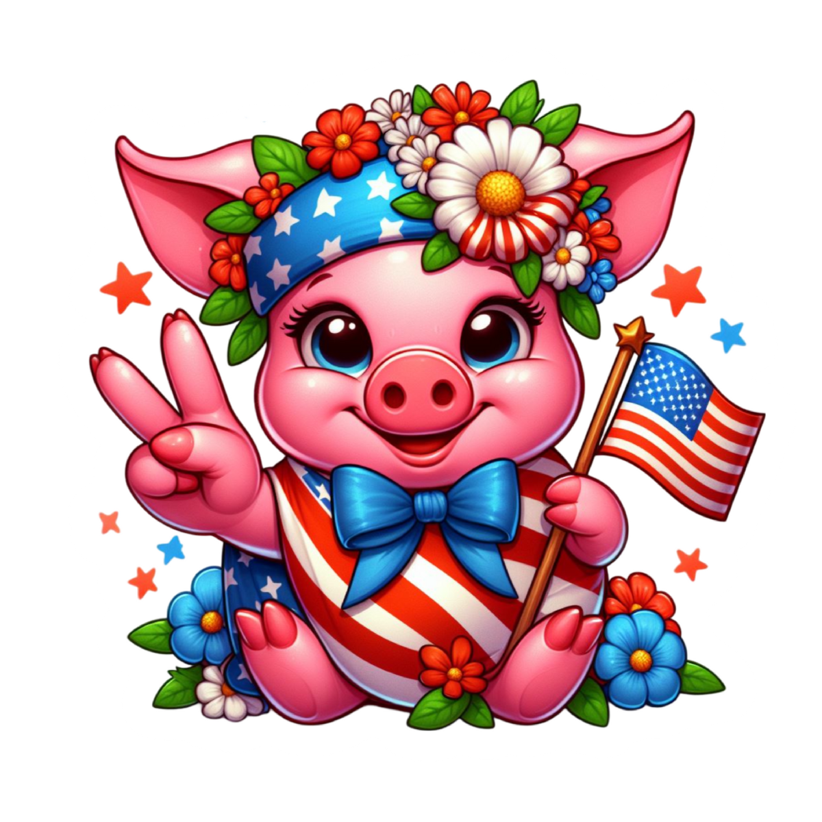 Peace, Love & Freedom Pig Sticker – Cute Patriotic Design