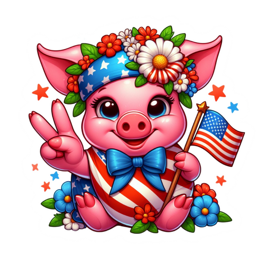 Peace, Love & Freedom Pig Sticker – Cute Patriotic Design