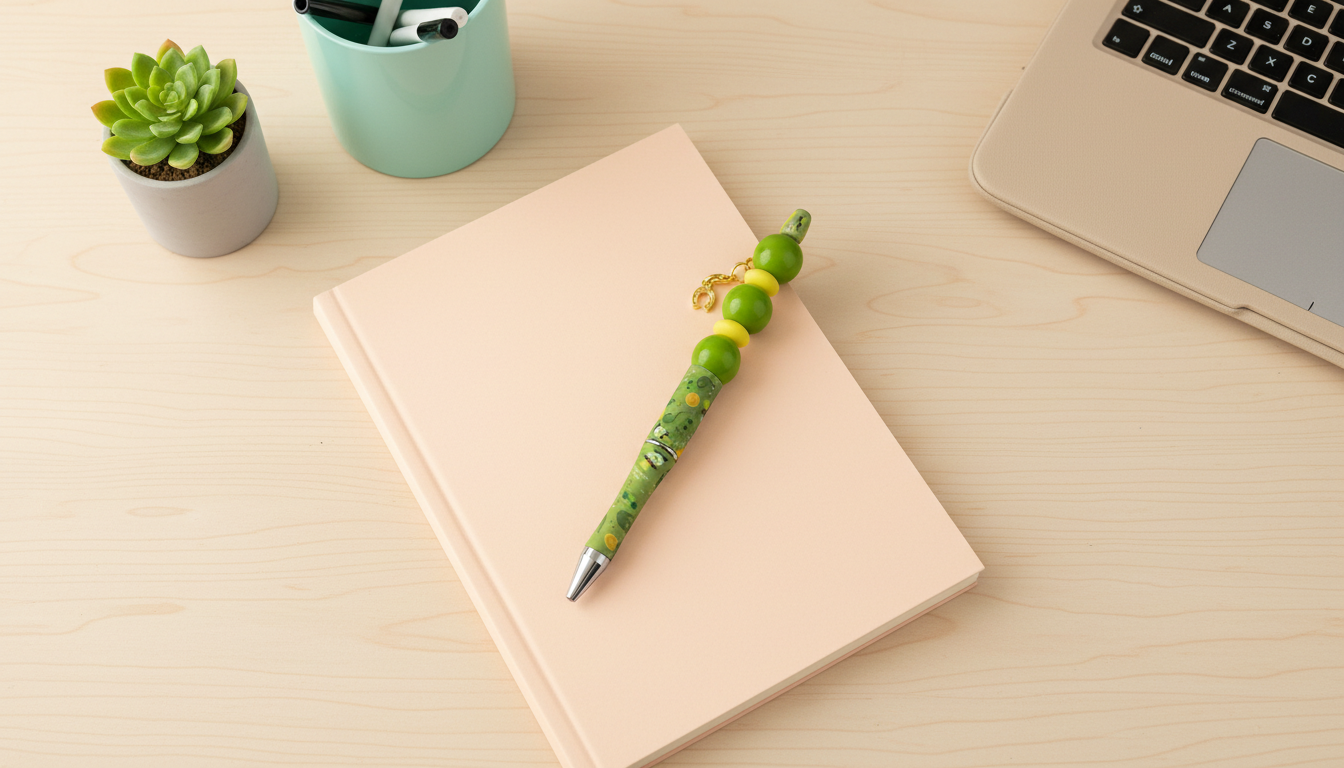 Shamrock Gold Beaded Pen | St. Patrick’s Day Decorative Writing Pen | Lucky Clover Desk Accessory | Green & Gold Gift