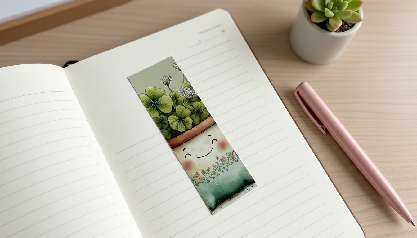 Shamrock Gold Smiling Clover Bookmark | 2x6 St. Patrick’s Day Plant Pot Bookmarker | Double Sided Lucky Charm