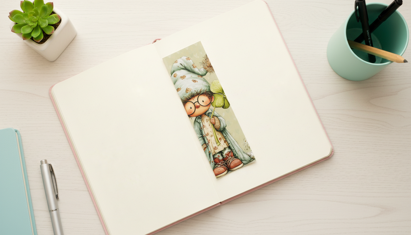 Shamrock Gold Gnome Bookmark | 2x6 St. Patrick’s Day Clover Book Marker | Double Sided Premium Photo Paper