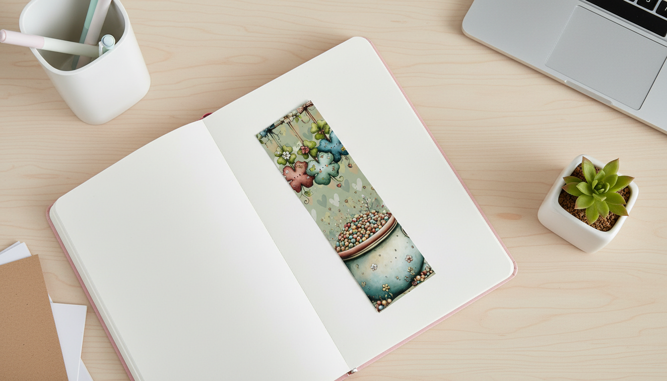 Shamrock Gold Clover Pot Bookmark | 2x6 St. Patrick’s Day Hanging Shamrock Book Marker | Double Sided Premium Photo Paper