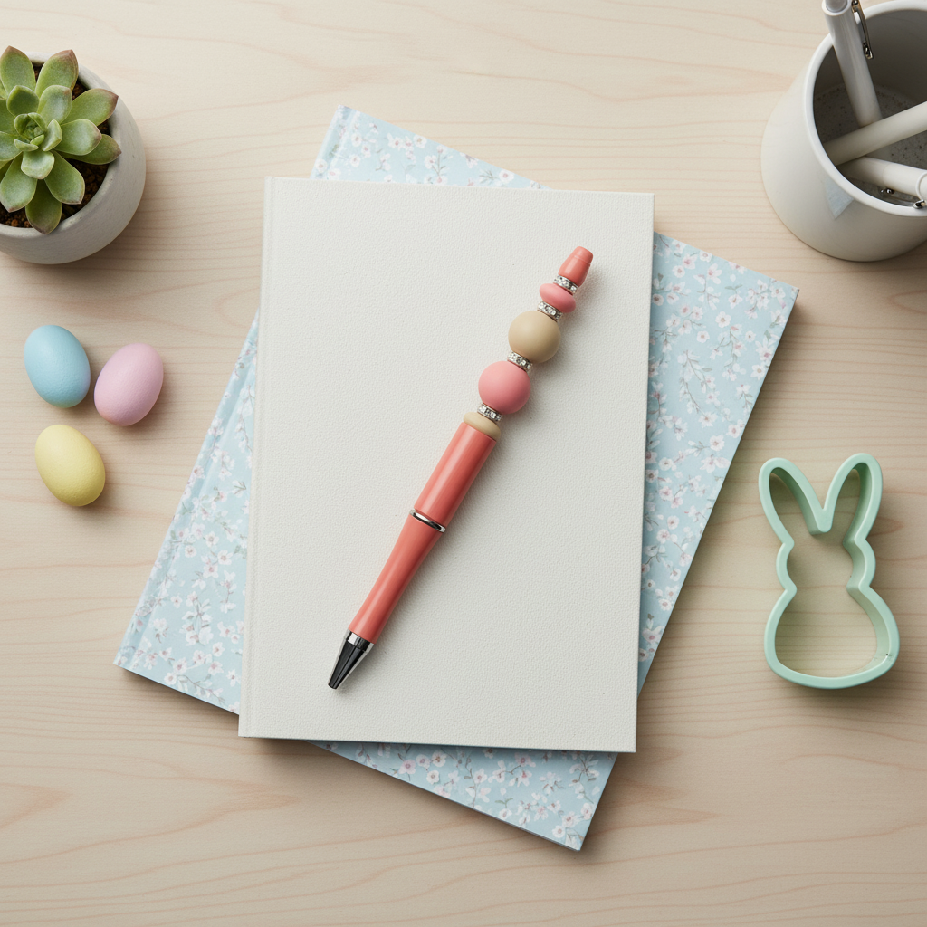 Pink & Beige Beaded Pen | Neutral Aesthetic Spring Pen | Minimalist Decorative Pen