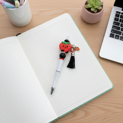 Red Strawberry Beaded Pen with Charm & Tassel | Cute Kawaii Aesthetic Pen | Kimber Kaye Designs