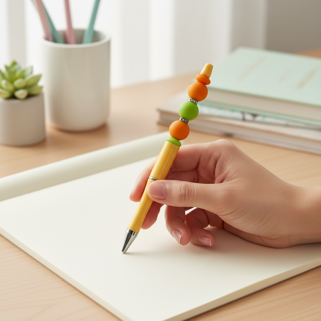 Spring Beaded Pen | Yellow Orange Green Pen | Easter Pen | Bright Color Pen | Cute Planner Pen | Kimber Kaye Designs
