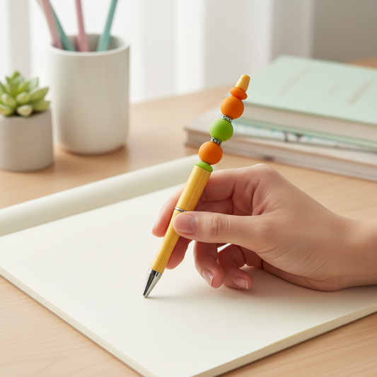 Spring Beaded Pen | Yellow Orange Green Pen | Easter Pen | Bright Color Pen | Cute Planner Pen | Kimber Kaye Designs