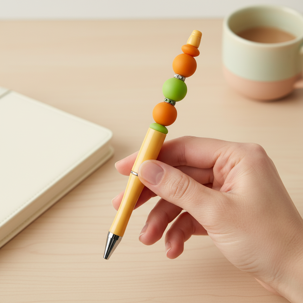 Spring Beaded Pen | Yellow Orange Green Pen | Easter Pen | Bright Color Pen | Cute Planner Pen | Kimber Kaye Designs